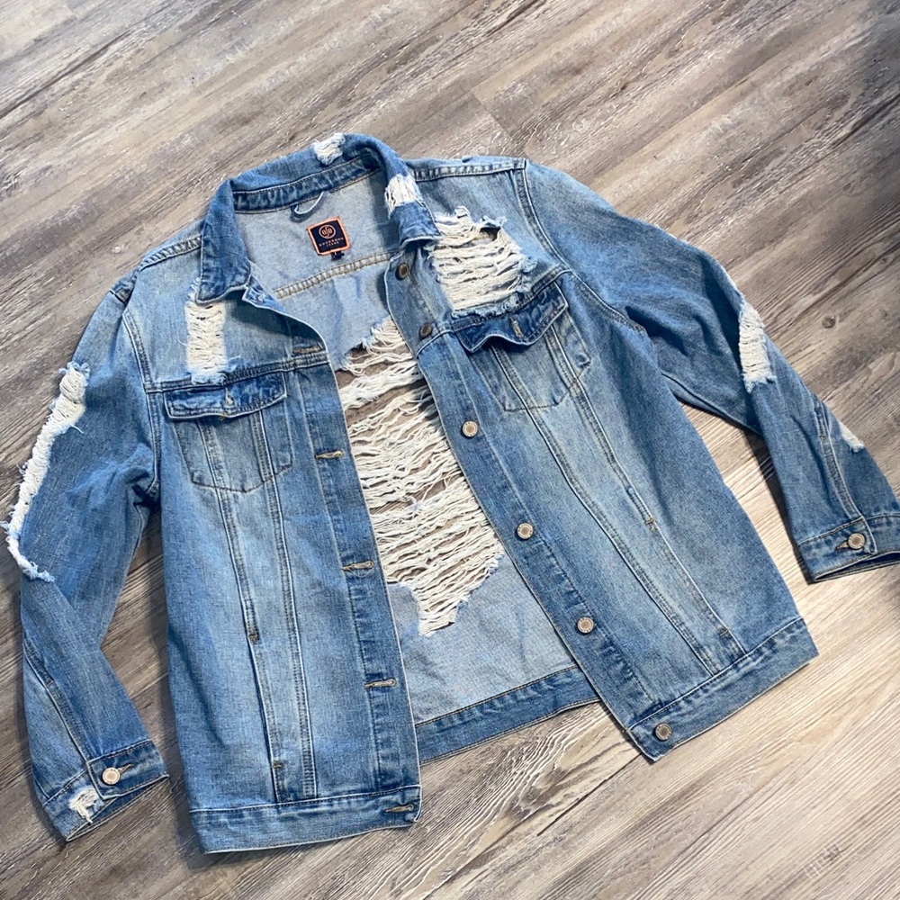 EUC BOOM BOOM JEANS Distressed Denim Jacket L